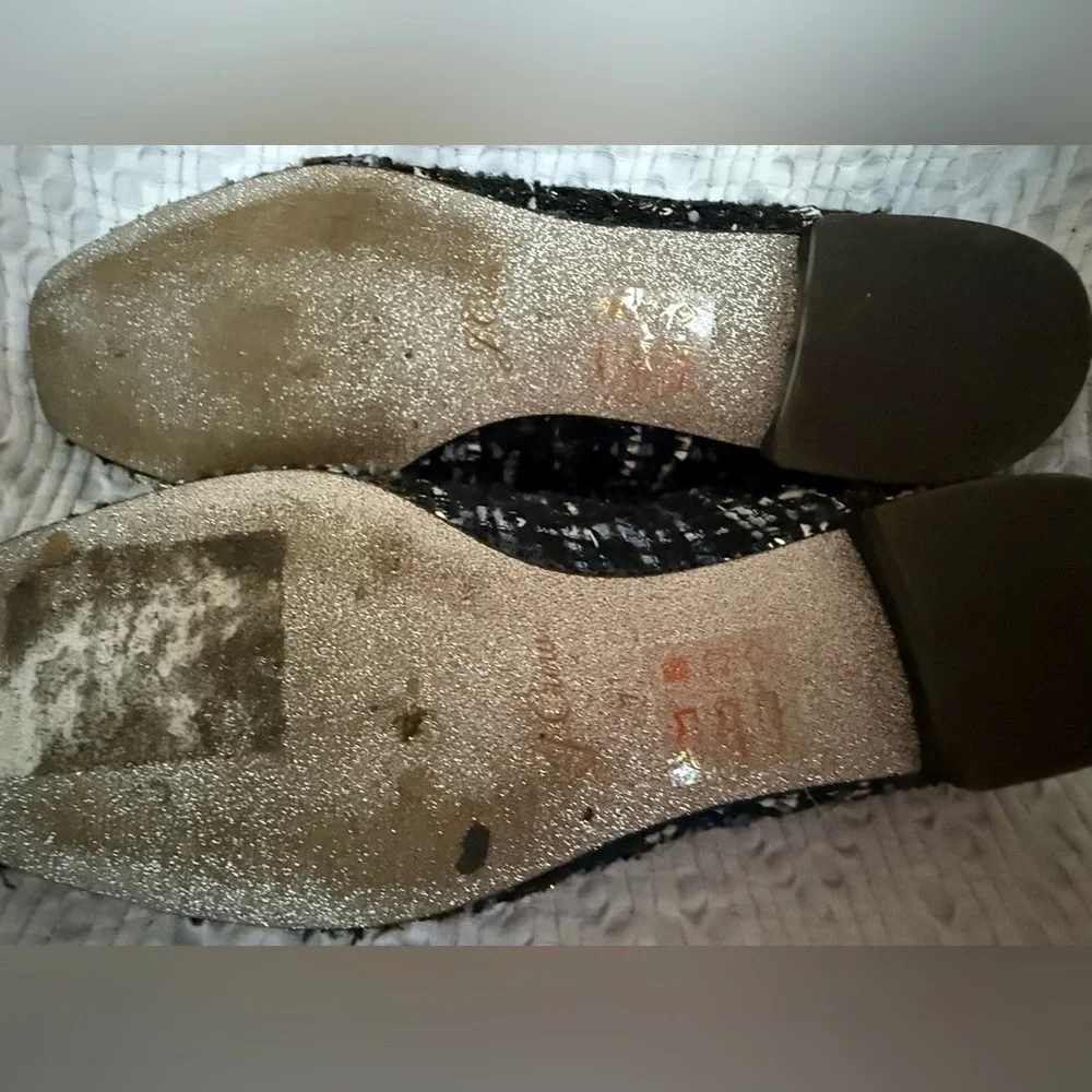 J Crew Women's Poppy Ballet Flats Tweed Glitter Bow Ocean Black Shoes SZ 7